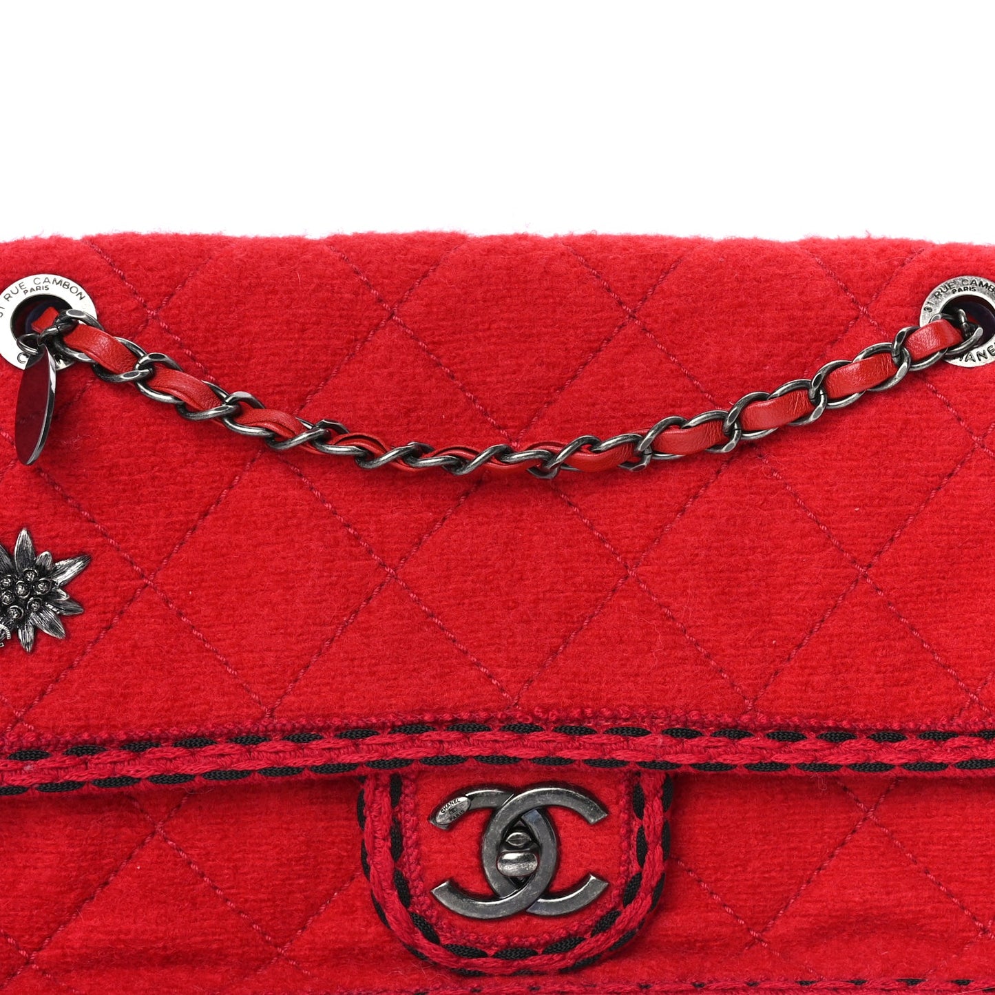 Chanel Wool Quilted Jumbo Edelweiss Single Flap Red