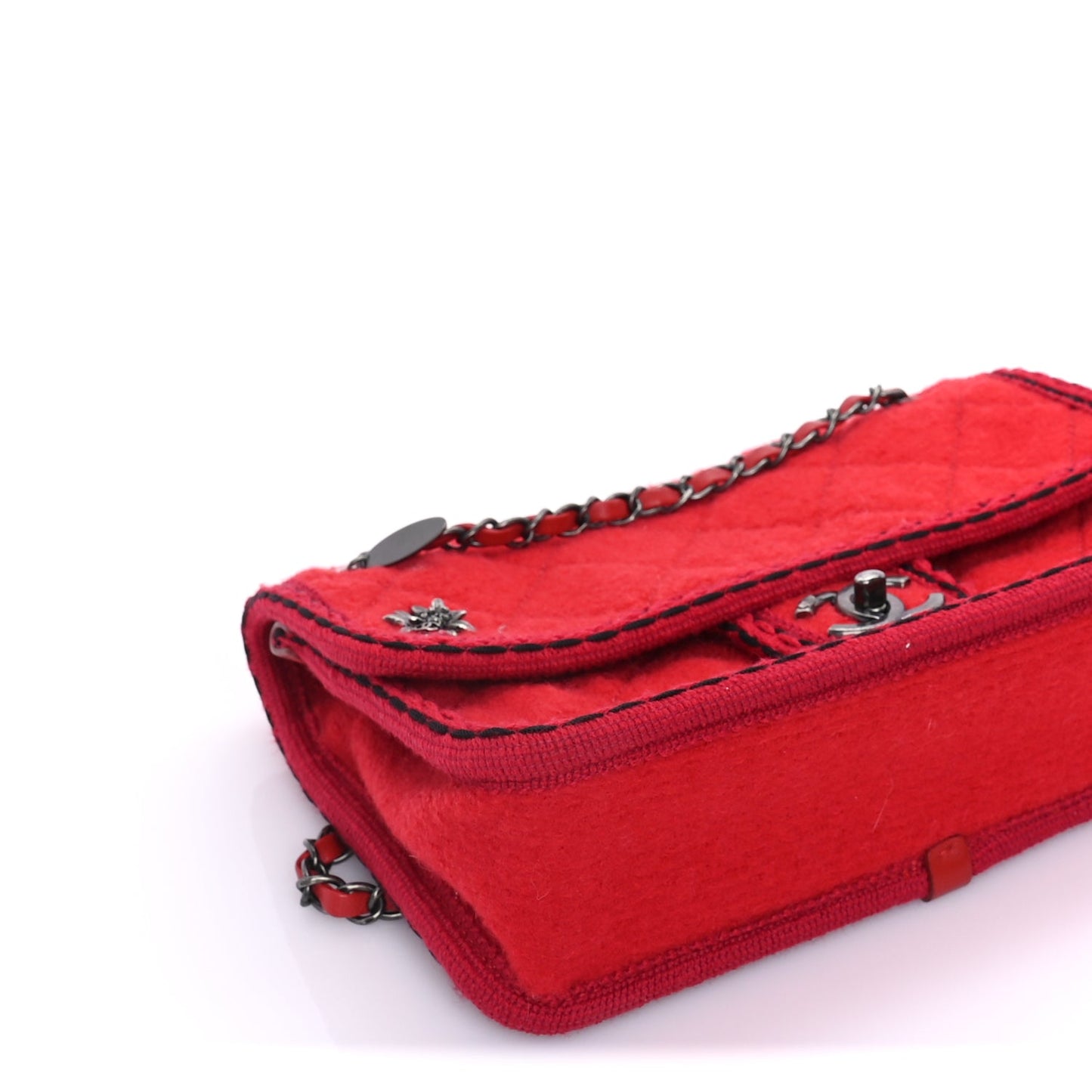 Chanel Wool Quilted Jumbo Edelweiss Single Flap Red