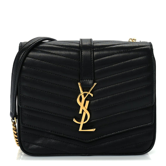 Saint Laurent Lambskin Matelasse Chevron Monogram Small Sulpice Bag Black