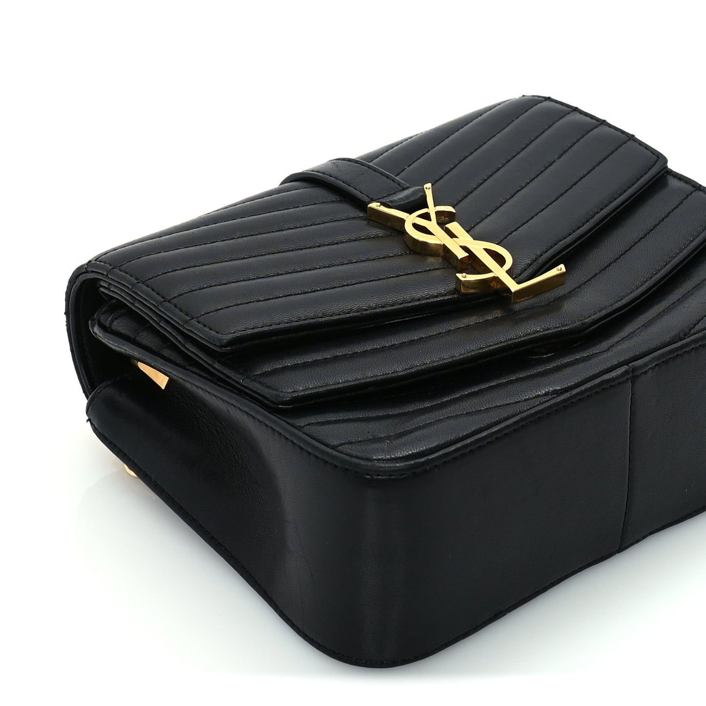 Saint Laurent Lambskin Matelasse Chevron Monogram Small Sulpice Bag Black