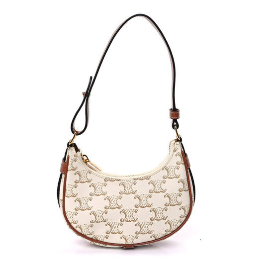 Celine Canvas Calfskin Mini Ava Triomphe Shoulder Bag White