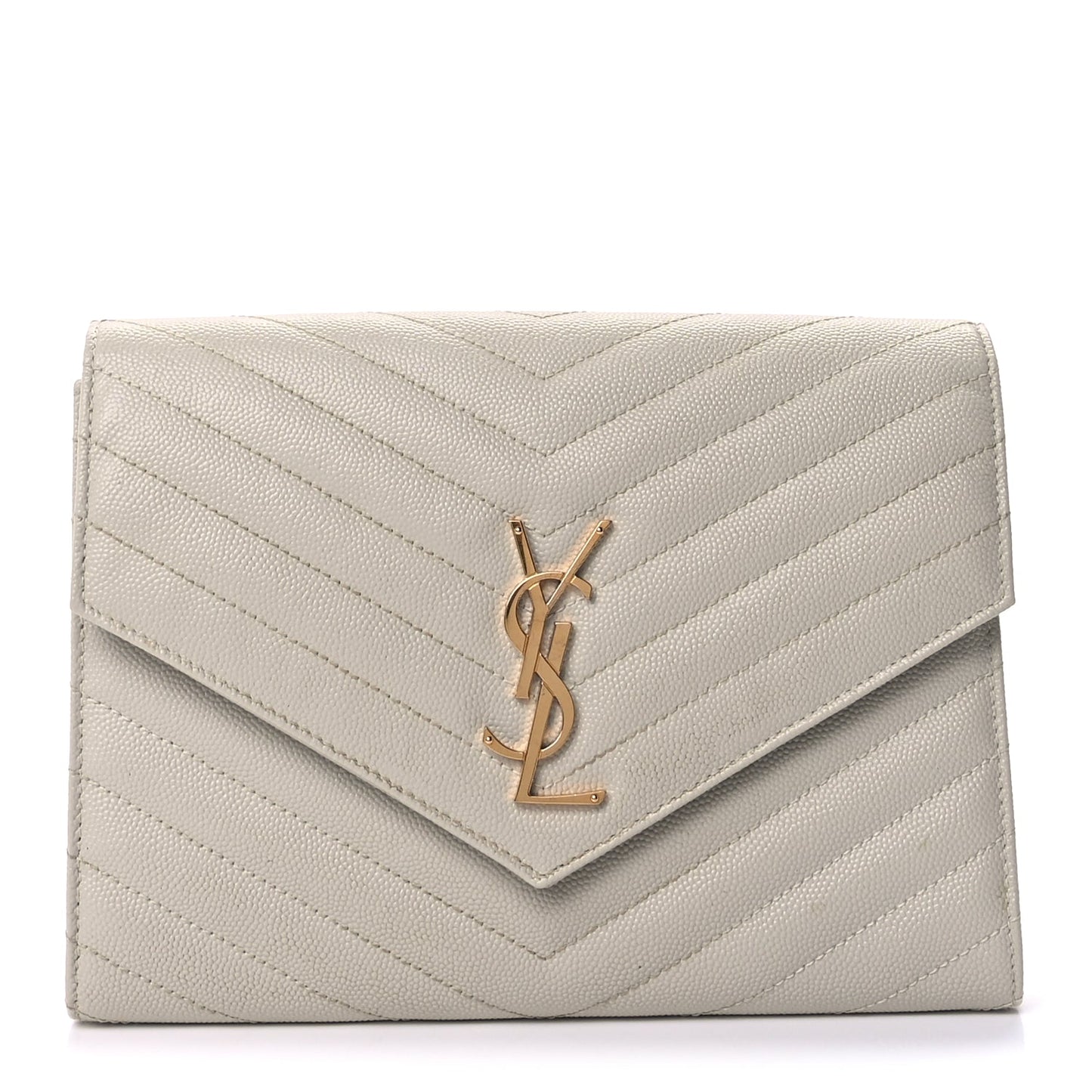 Saint Laurent Grain De Poudre Matelasse Chevron Monogram Envelope Clutch  Blanc Vintage