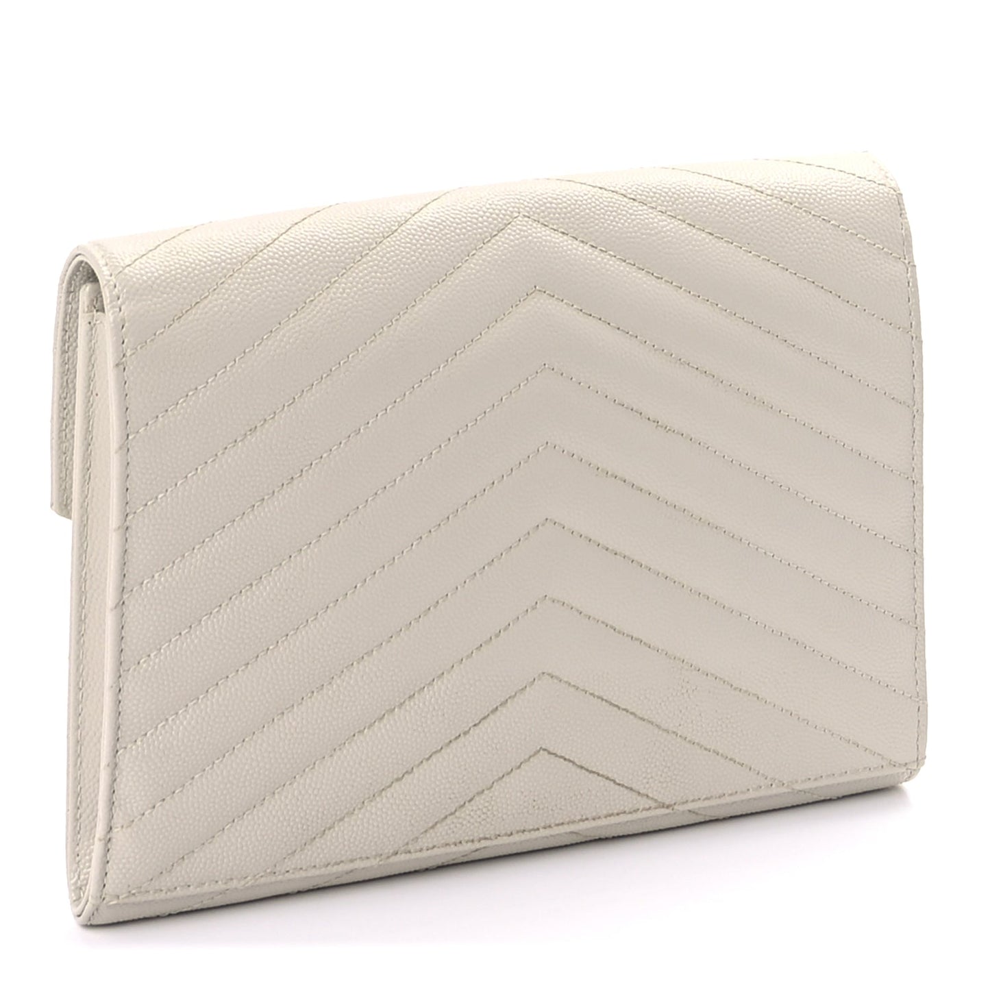 Saint Laurent Grain De Poudre Matelasse Chevron Monogram Envelope Clutch  Blanc Vintage