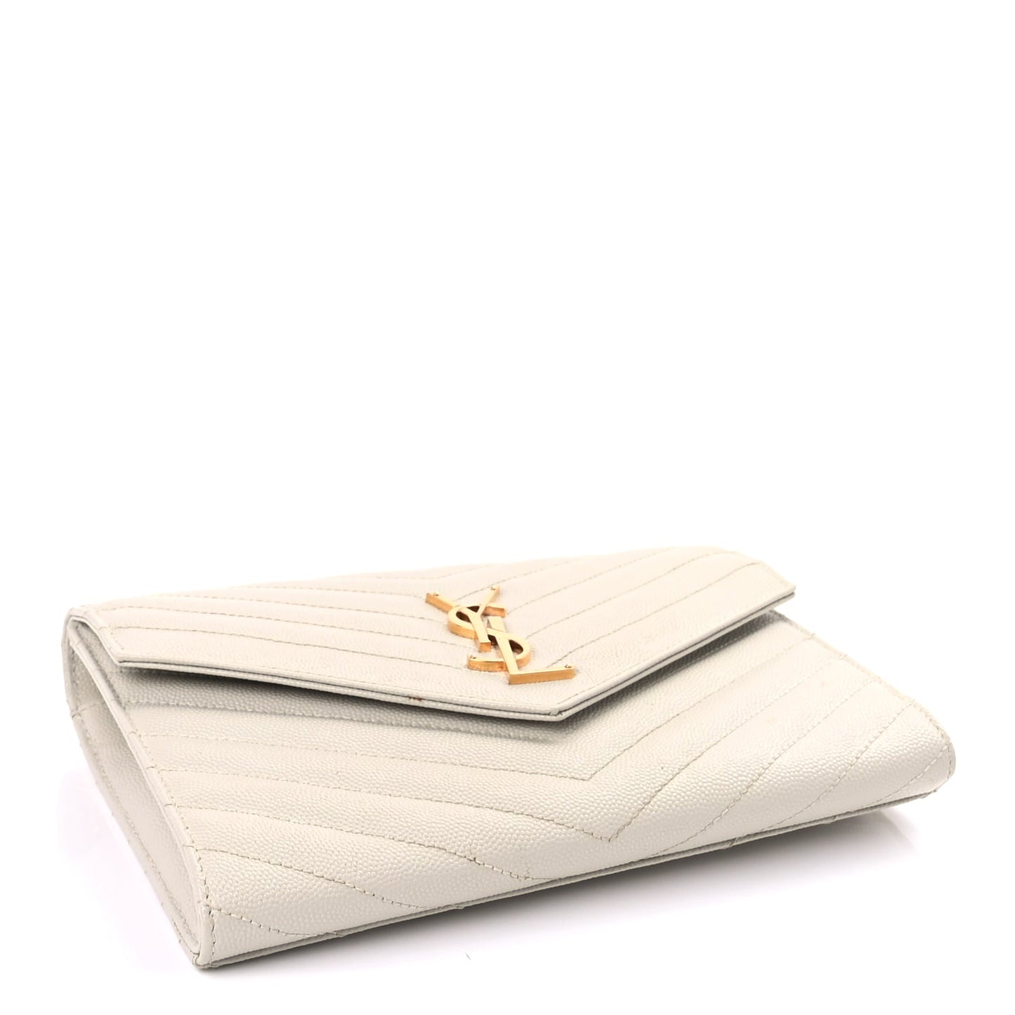 Saint Laurent Grain De Poudre Matelasse Chevron Monogram Envelope Clutch  Blanc Vintage
