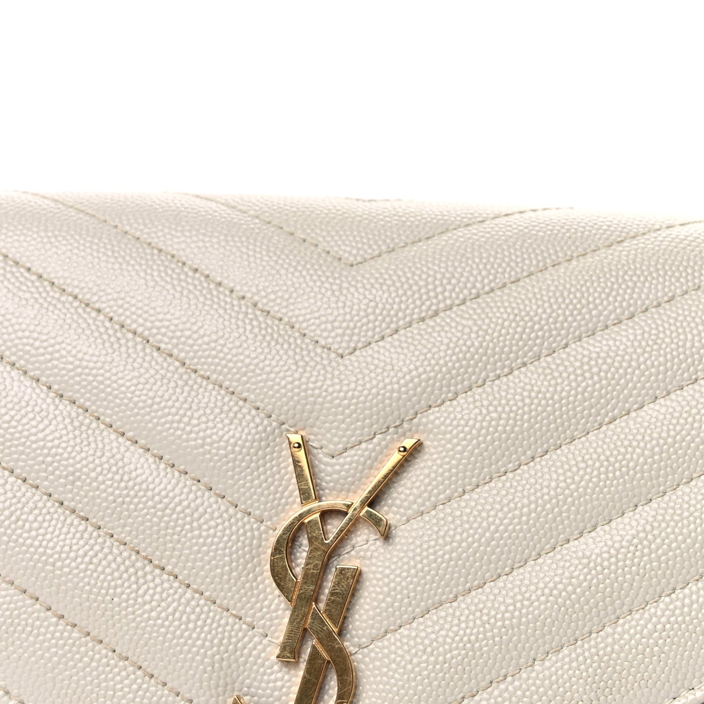 Saint Laurent Grain De Poudre Matelasse Chevron Monogram Envelope Clutch  Blanc Vintage