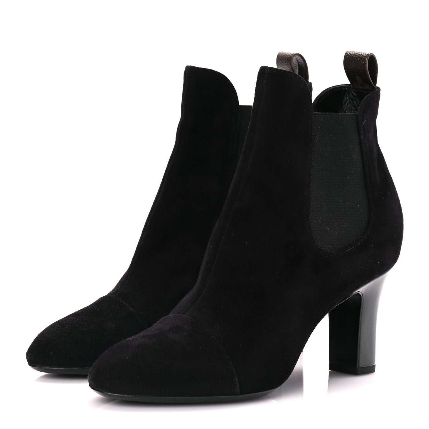 Louis Vuitton Suede Monogram Uniformes Cap Toe Chelsea 75mm Ankle Boots 38.5 Black