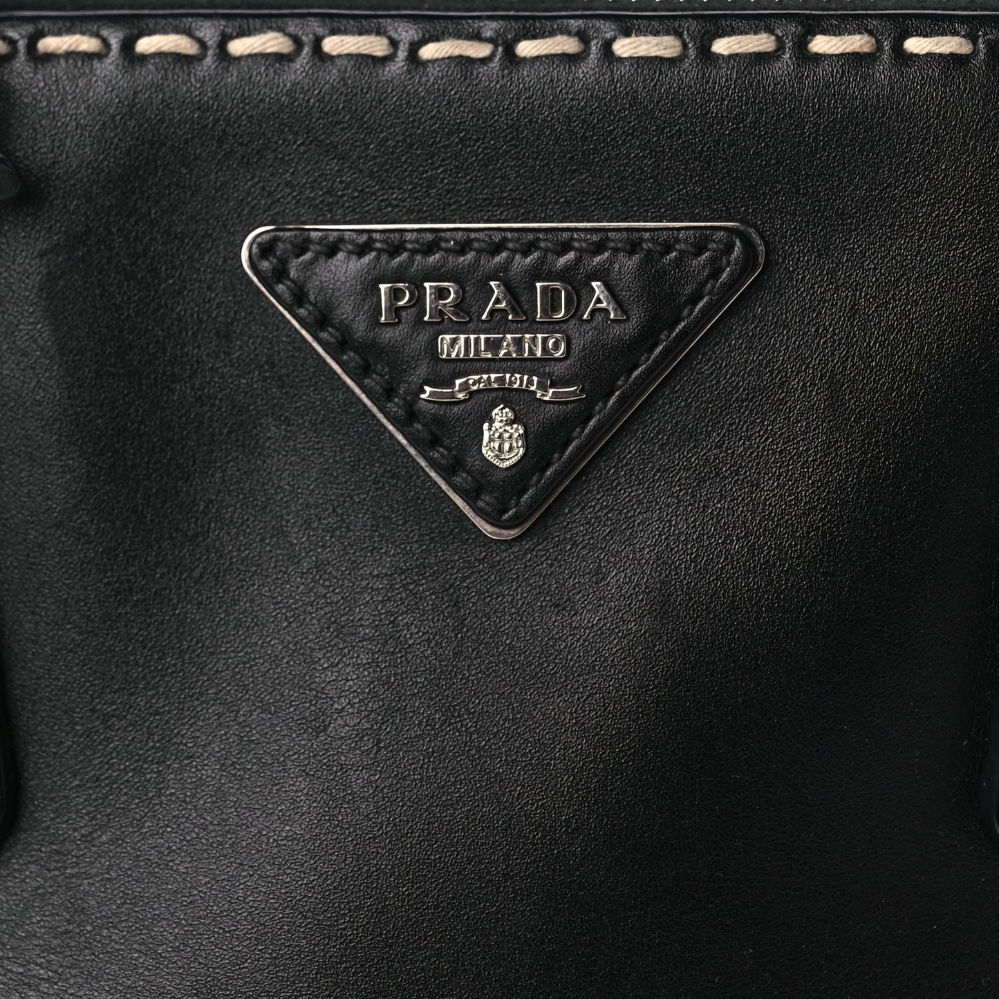 Prada  City Calf Small Hand Stitched Galleria Double Zip Tote Black White