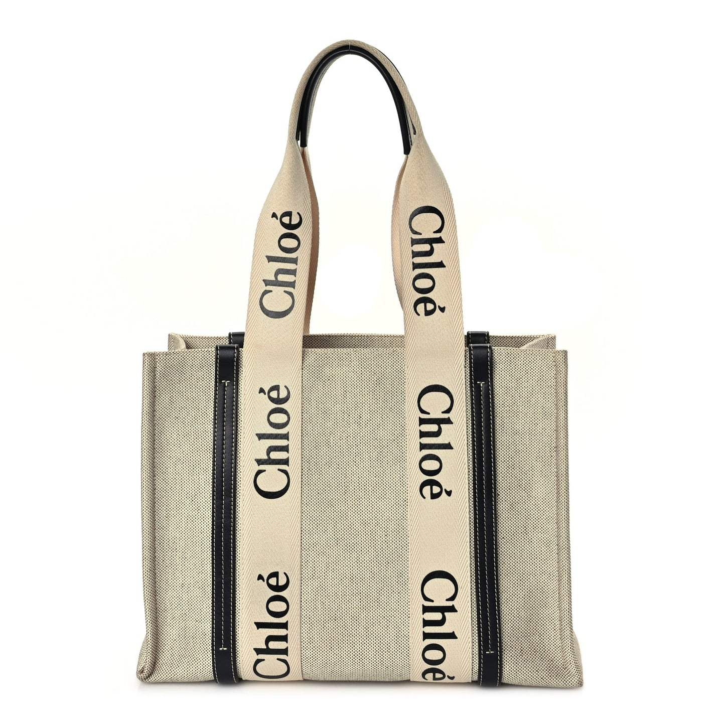Chloe Cotton Calfskin Medium Woody Ribbon Tote White Brown
