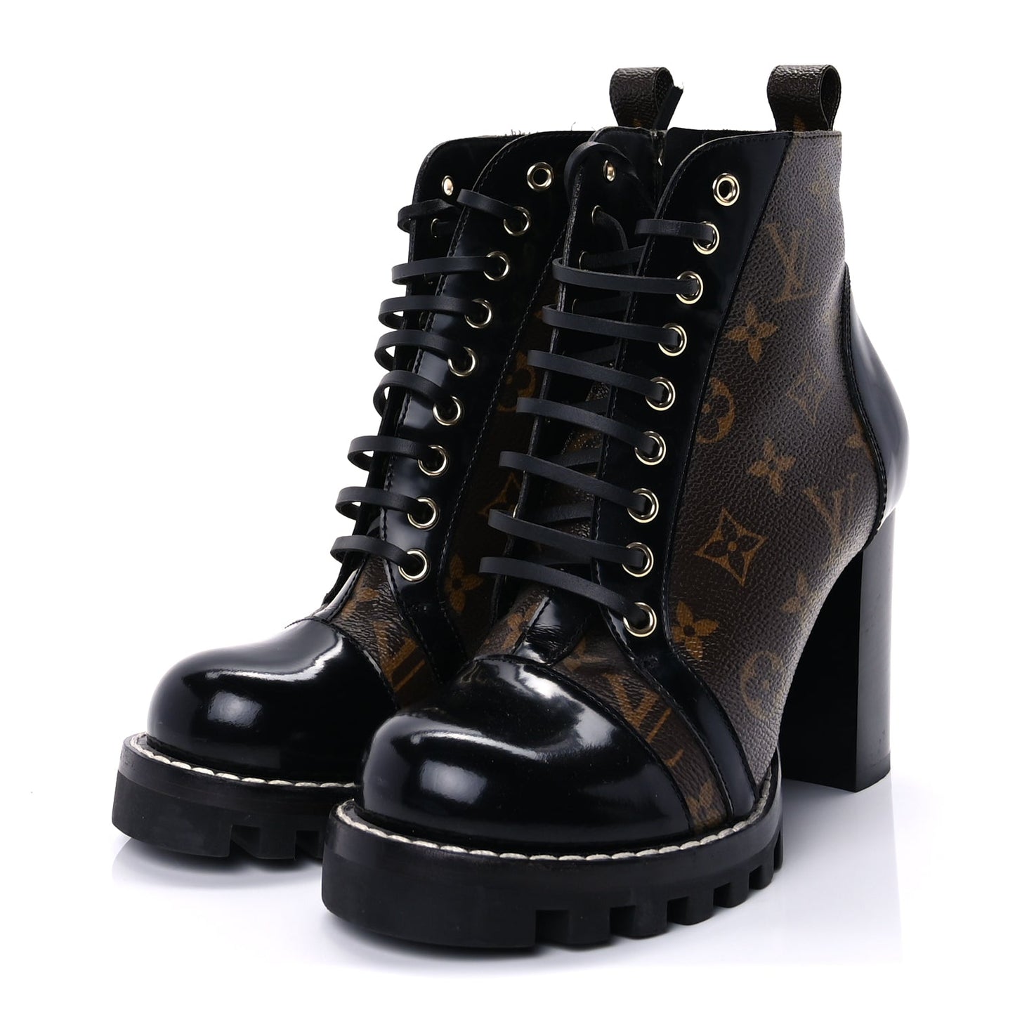 Louis Vuitton Patent Calfskin Monogram Star Trail Ankle Boots 37.5 Black