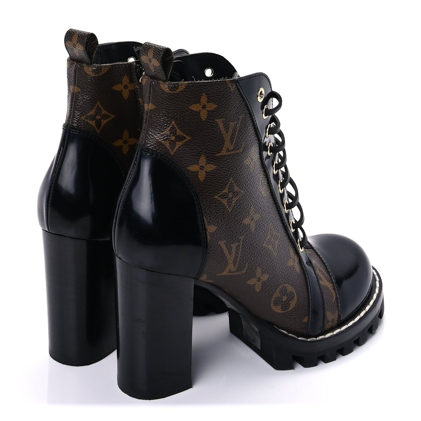 Louis Vuitton Patent Calfskin Monogram Star Trail Ankle Boots 37.5 Black