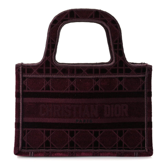 Christian Dior Velvet Cannage Embroidered Mini Book Tote  Burgundy