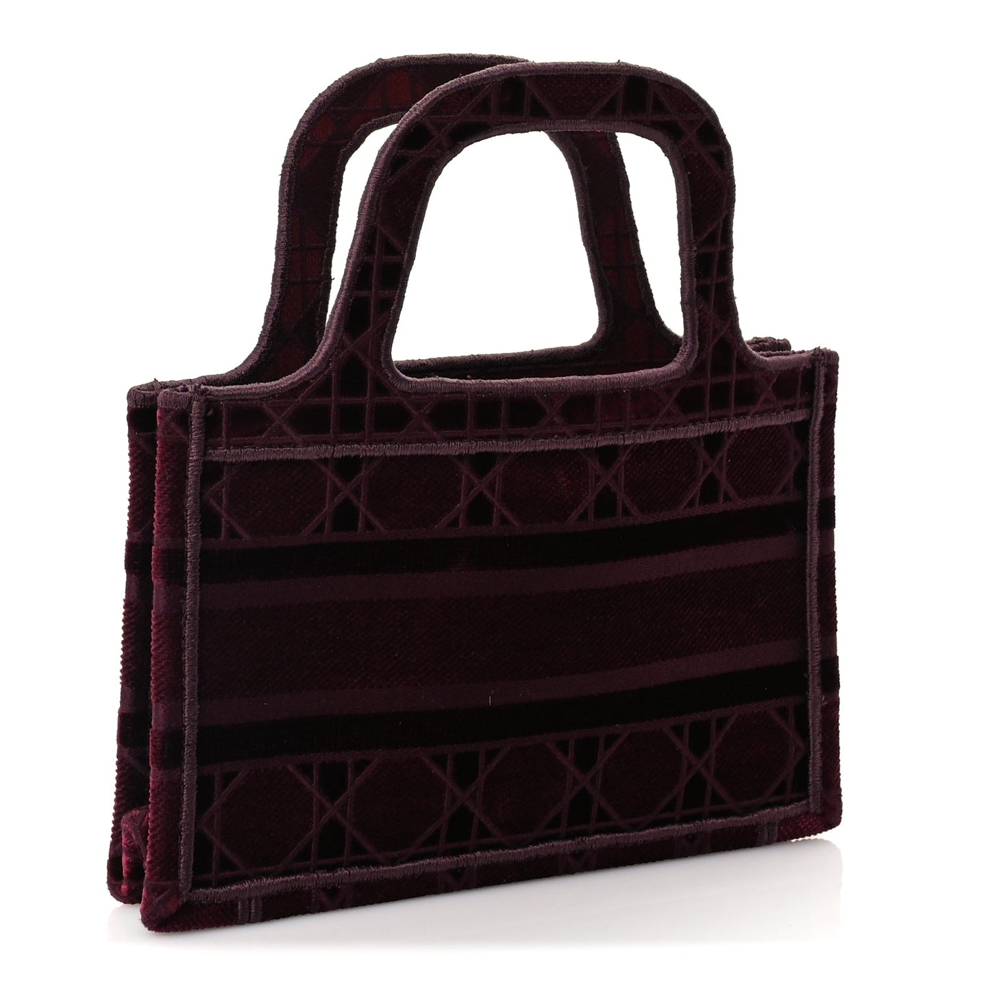 Christian Dior Velvet Cannage Embroidered Mini Book Tote  Burgundy