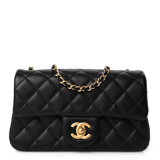 Chanel Lambskin Quilted Mini Rectangular Pearl Crush Flap Black