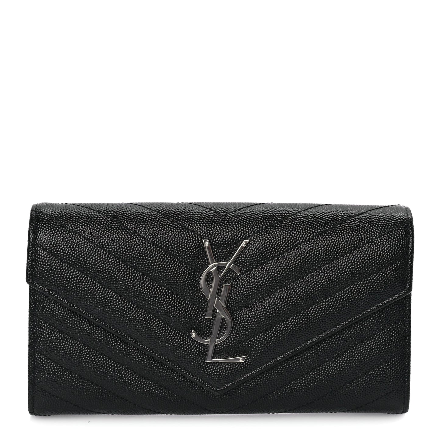 Saint Laurent Grain De Poudre Matelasse Chevron Monogram Flap Wallet Black