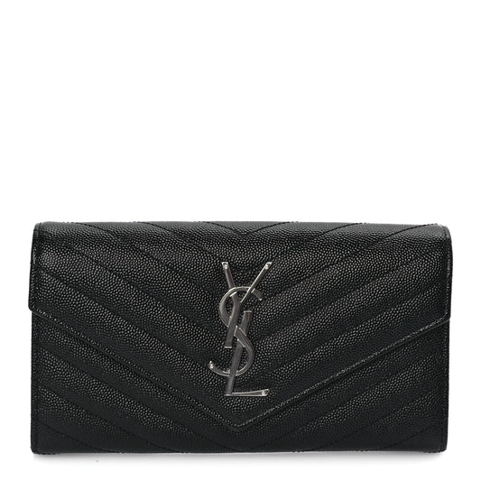 Saint Laurent Grain De Poudre Matelasse Chevron Monogram Flap Wallet Black