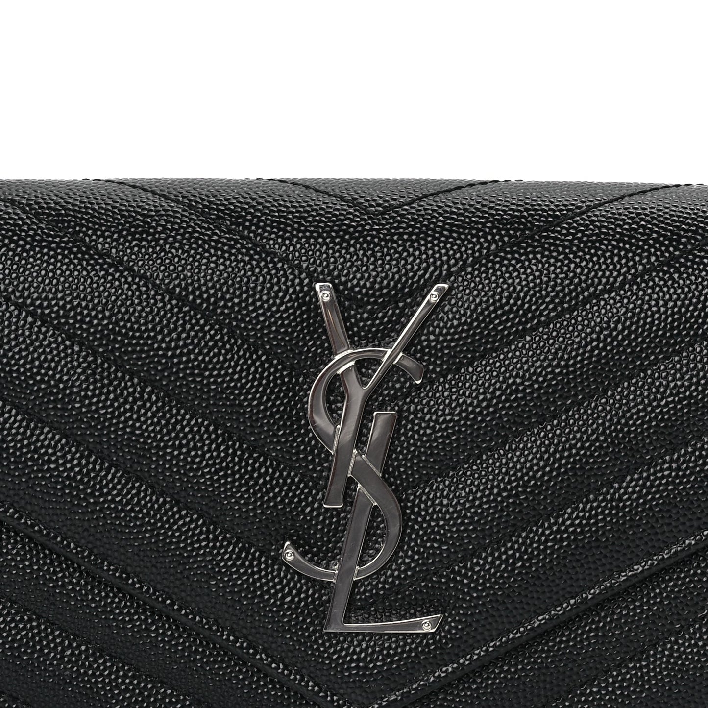 Saint Laurent Grain De Poudre Matelasse Chevron Monogram Flap Wallet Black