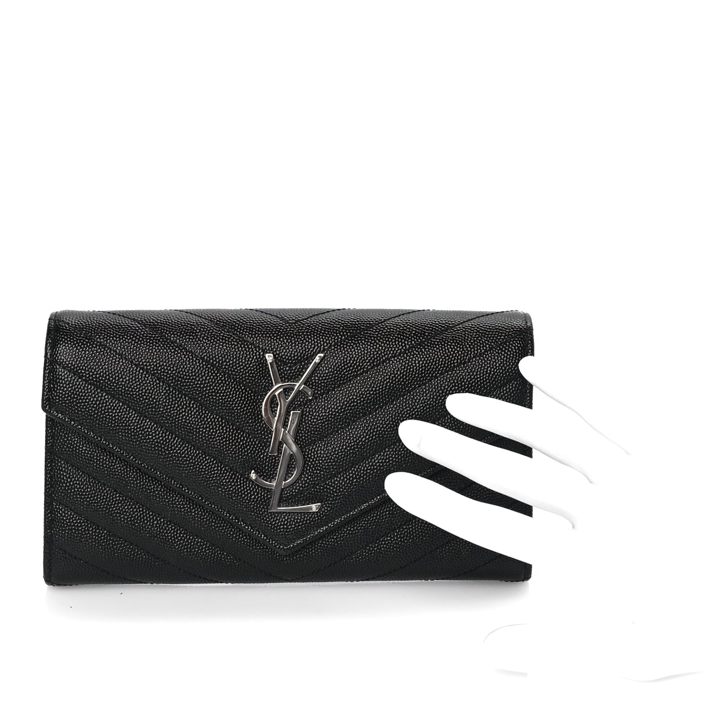 Saint Laurent Grain De Poudre Matelasse Chevron Monogram Flap Wallet Black