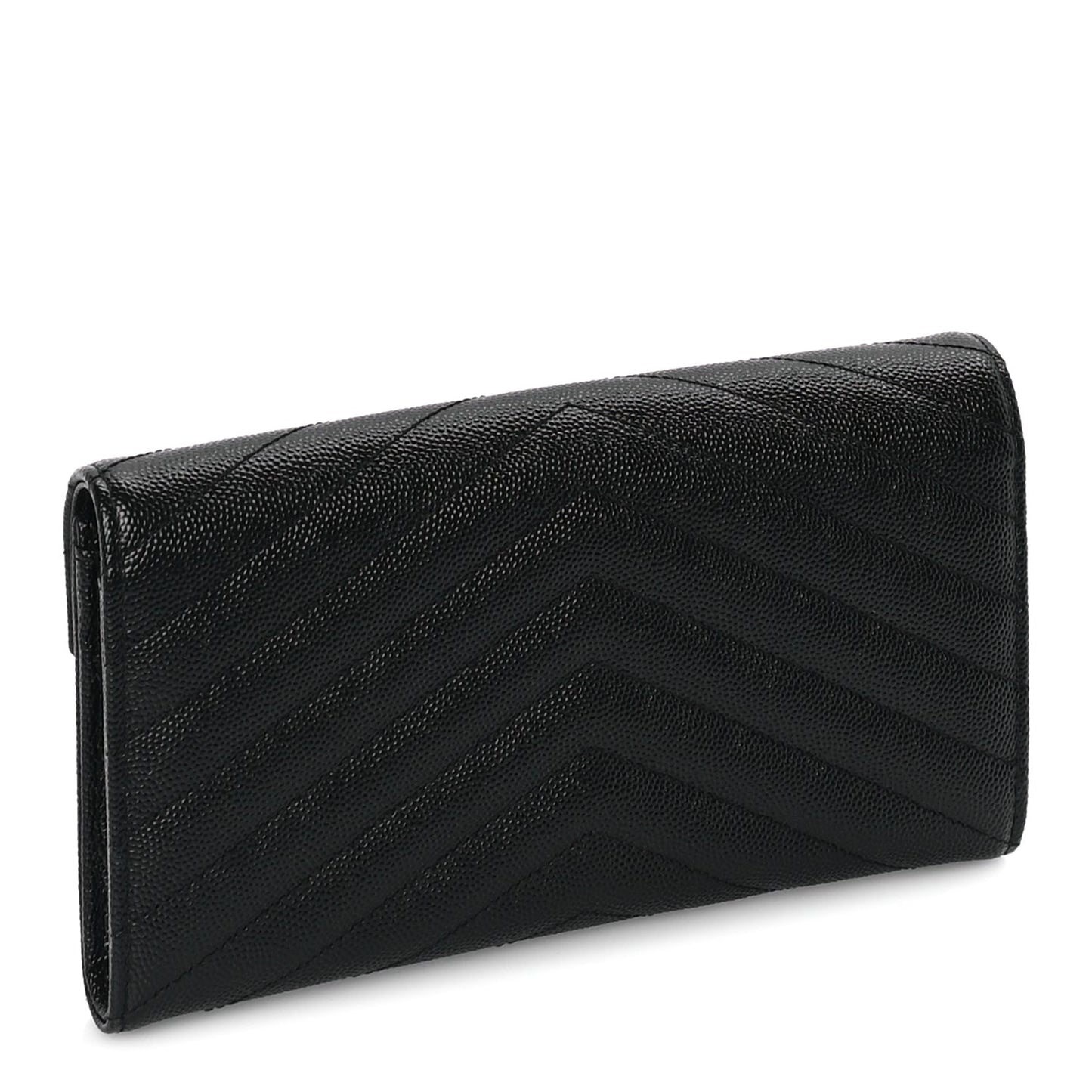 Saint Laurent Grain De Poudre Matelasse Chevron Monogram Flap Wallet Black