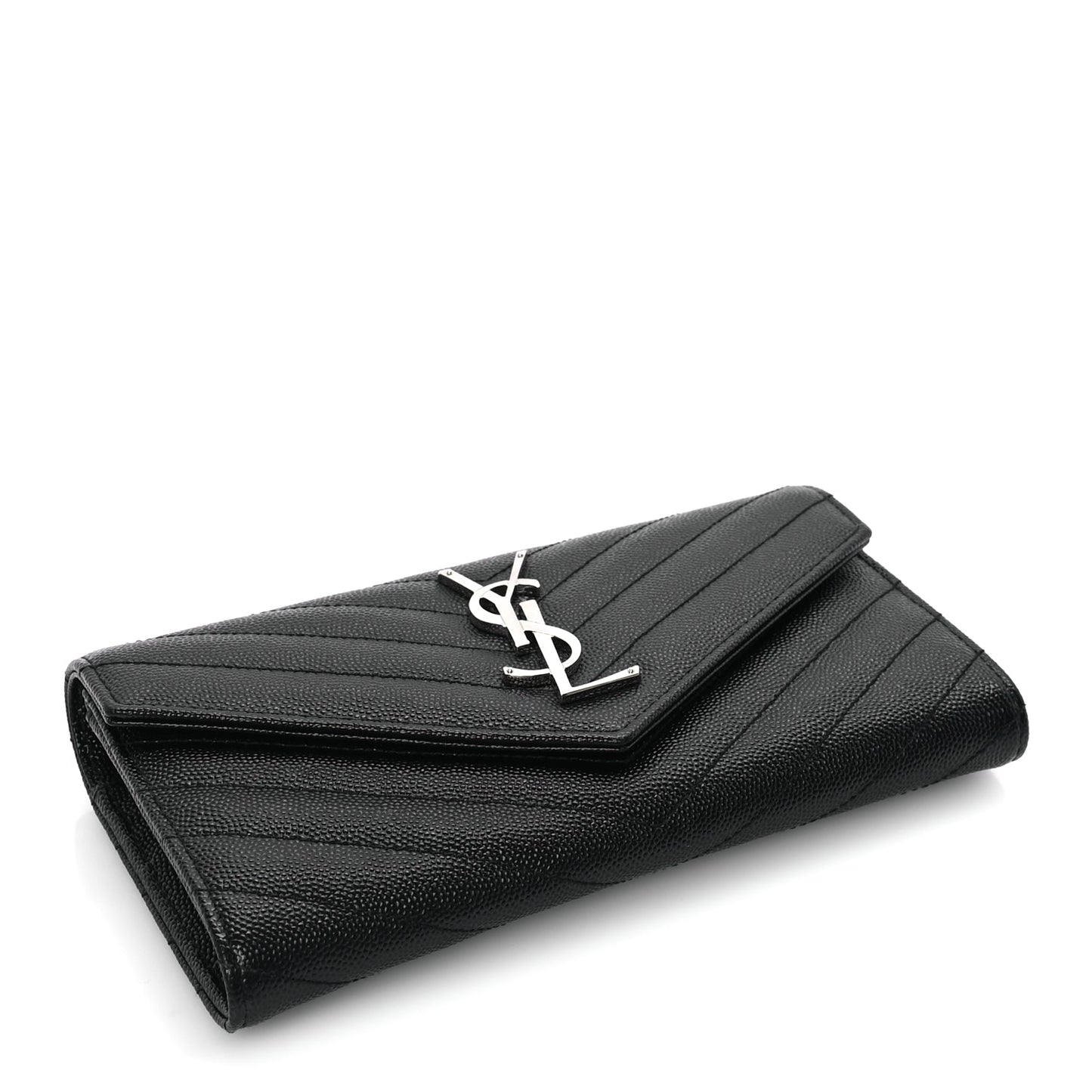 Saint Laurent Grain De Poudre Matelasse Chevron Monogram Flap Wallet Black