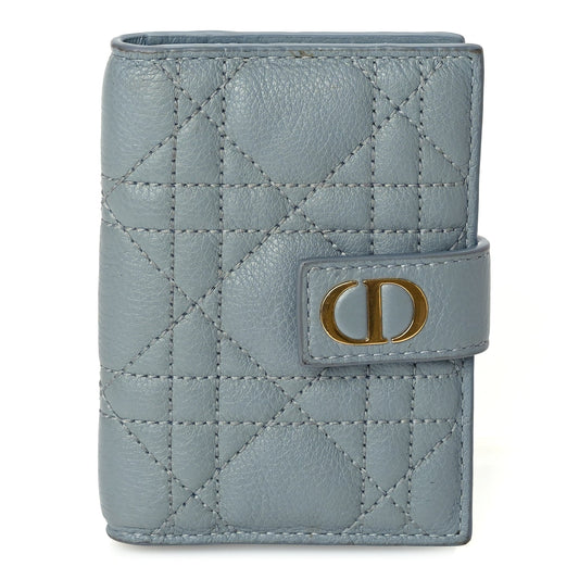 Christian Dior Supple Calfskin Cannage Caro Dandelion Card Holder Cloud Blue