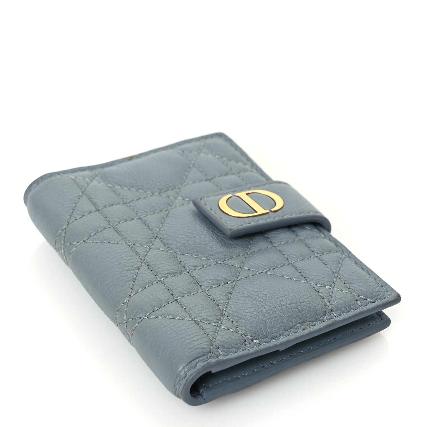 Christian Dior Supple Calfskin Cannage Caro Dandelion Card Holder Cloud Blue