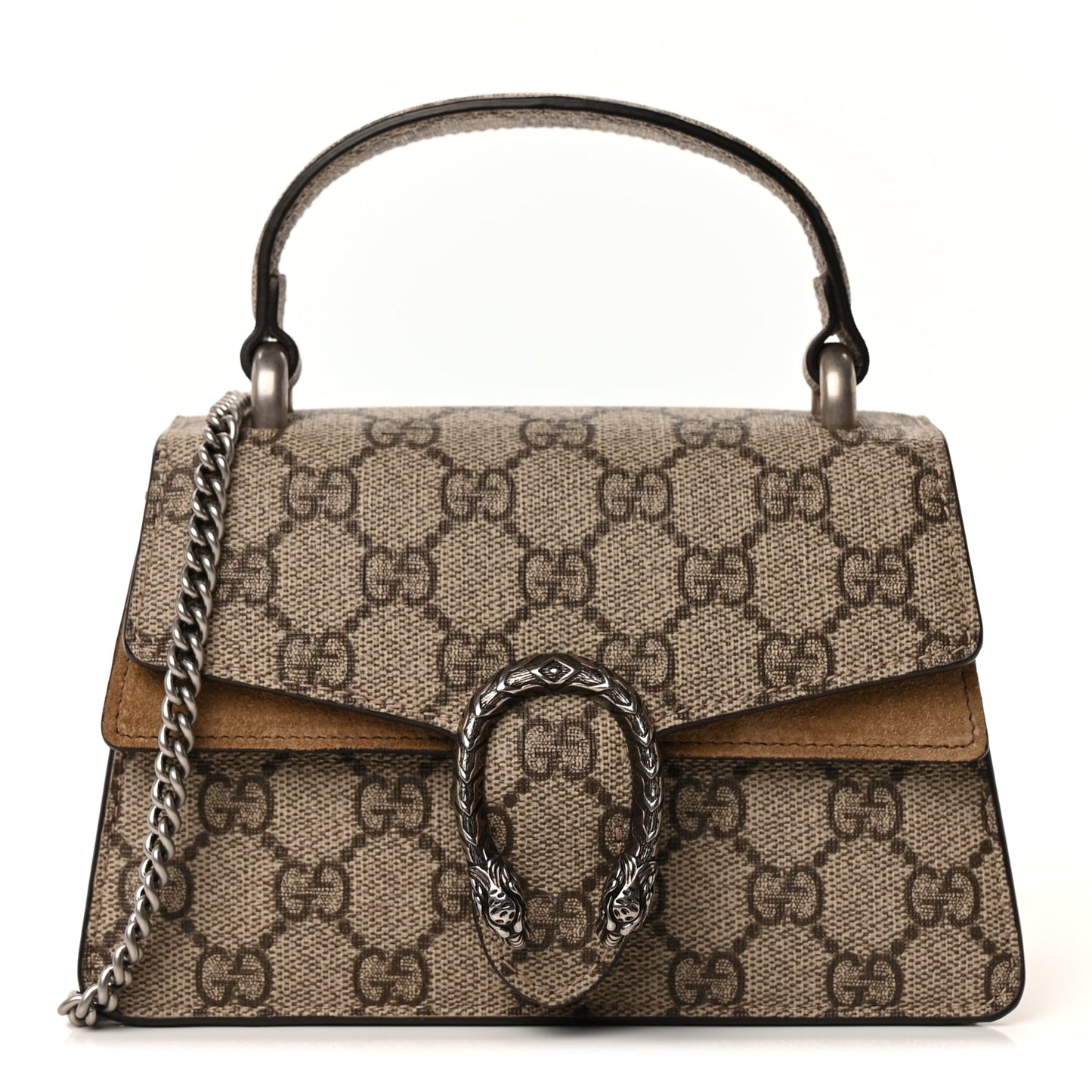 Gucci Supreme Monogram Mini Dionysus Top Handle Bag  Taupe