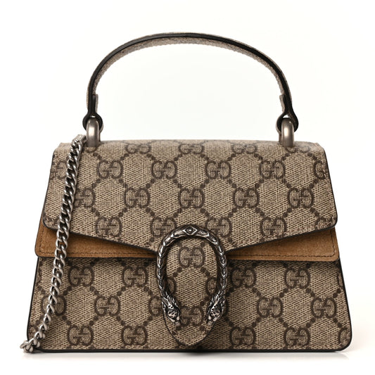 Gucci Supreme Monogram Mini Dionysus Top Handle Bag  Taupe
