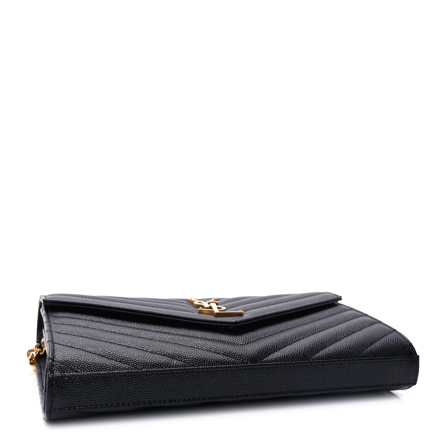 Saint Laurent Grain De Poudre Matelasse Chevron Cassandre Chain Wallet Black