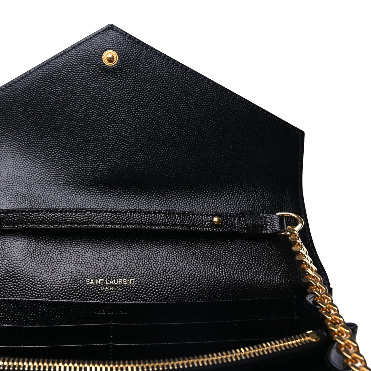 Saint Laurent Grain De Poudre Matelasse Chevron Cassandre Chain Wallet Black