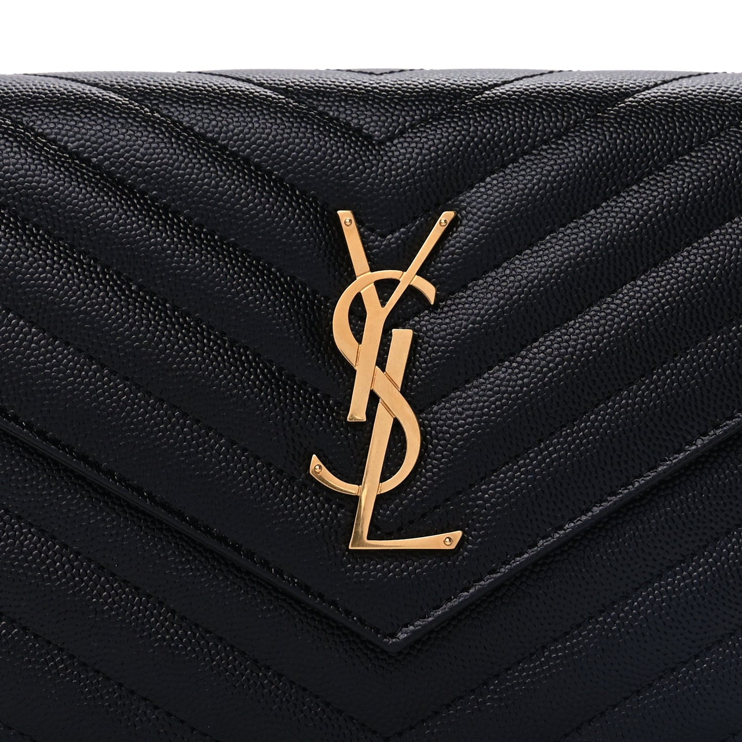Saint Laurent Grain De Poudre Matelasse Chevron Cassandre Chain Wallet Black
