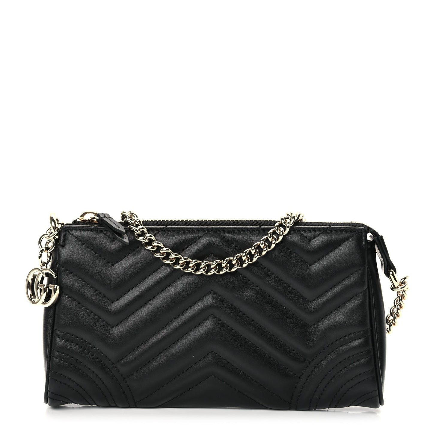 Gucci Calfskin Matelasse Chevron Small GG Marmont Shoulder Bag Black