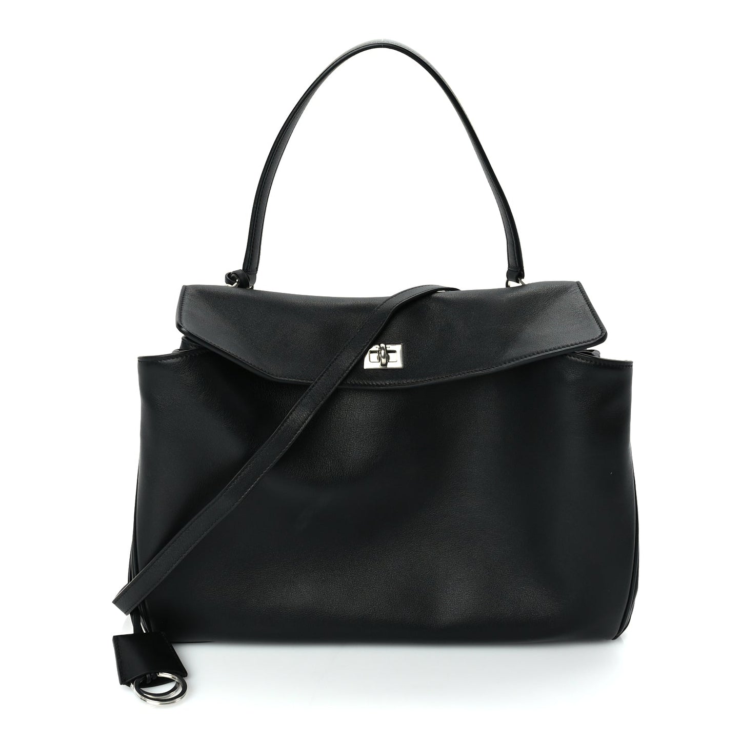 Balenciaga Natural Smooth Calfskin Medium Rodeo Top Handle Handbag Black