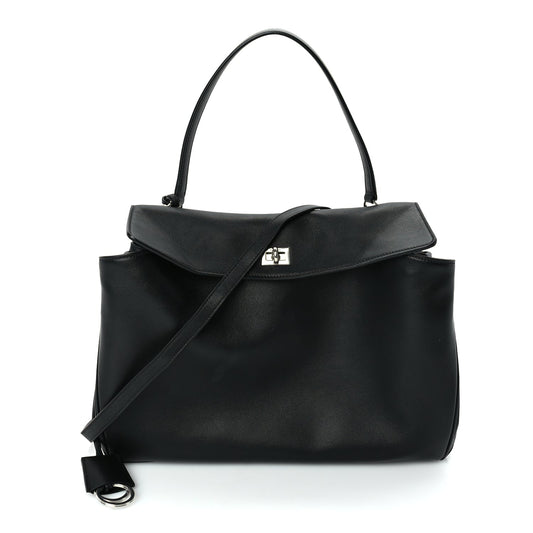 Balenciaga Natural Smooth Calfskin Medium Rodeo Top Handle Handbag Black