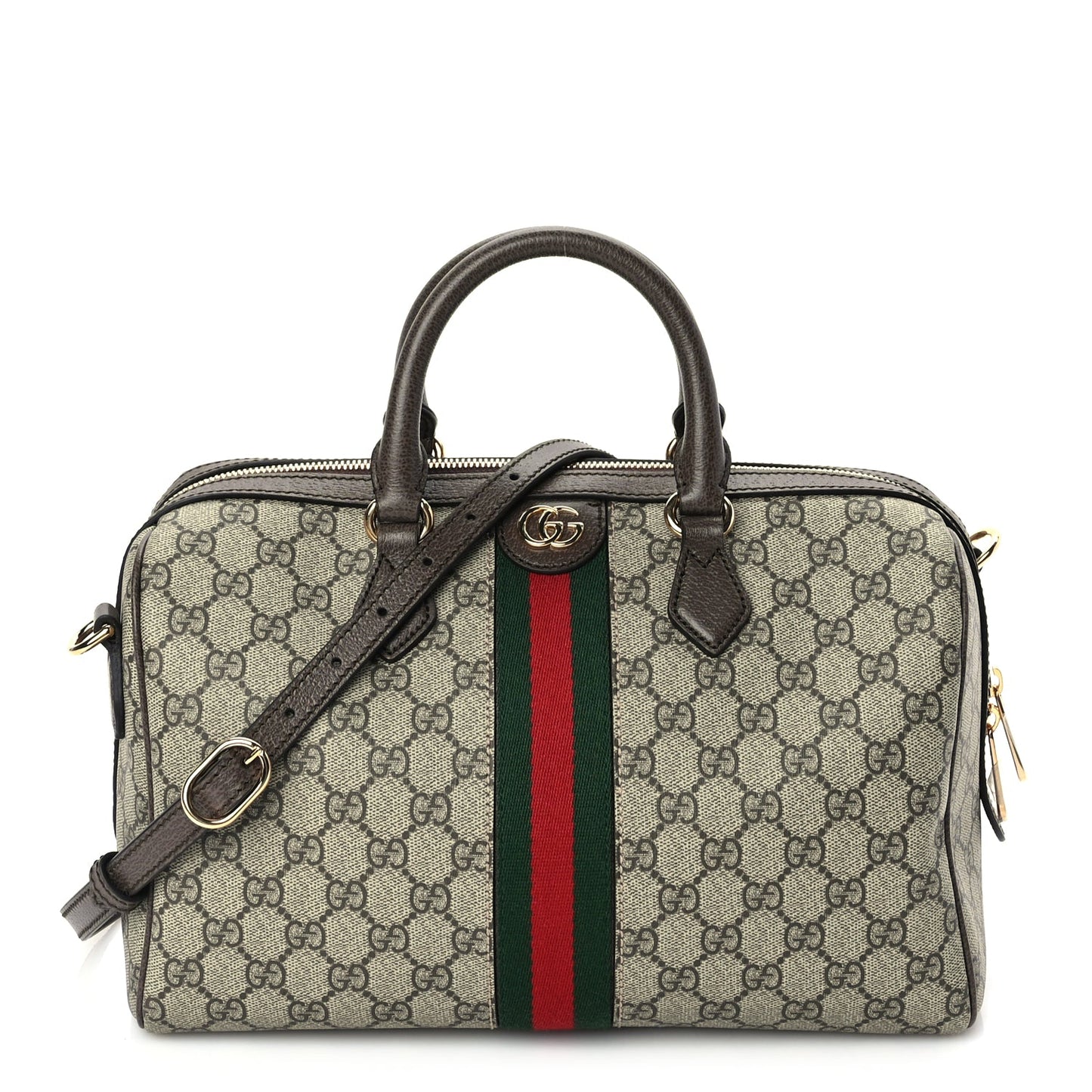 Gucci GG Supreme Monogram Web Medium Ophidia Top Handle Bag Beige Ebony
