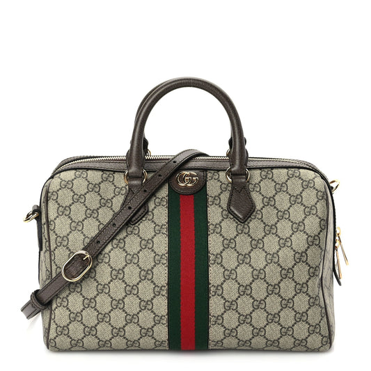 Gucci GG Supreme Monogram Web Medium Ophidia Top Handle Bag Beige Ebony
