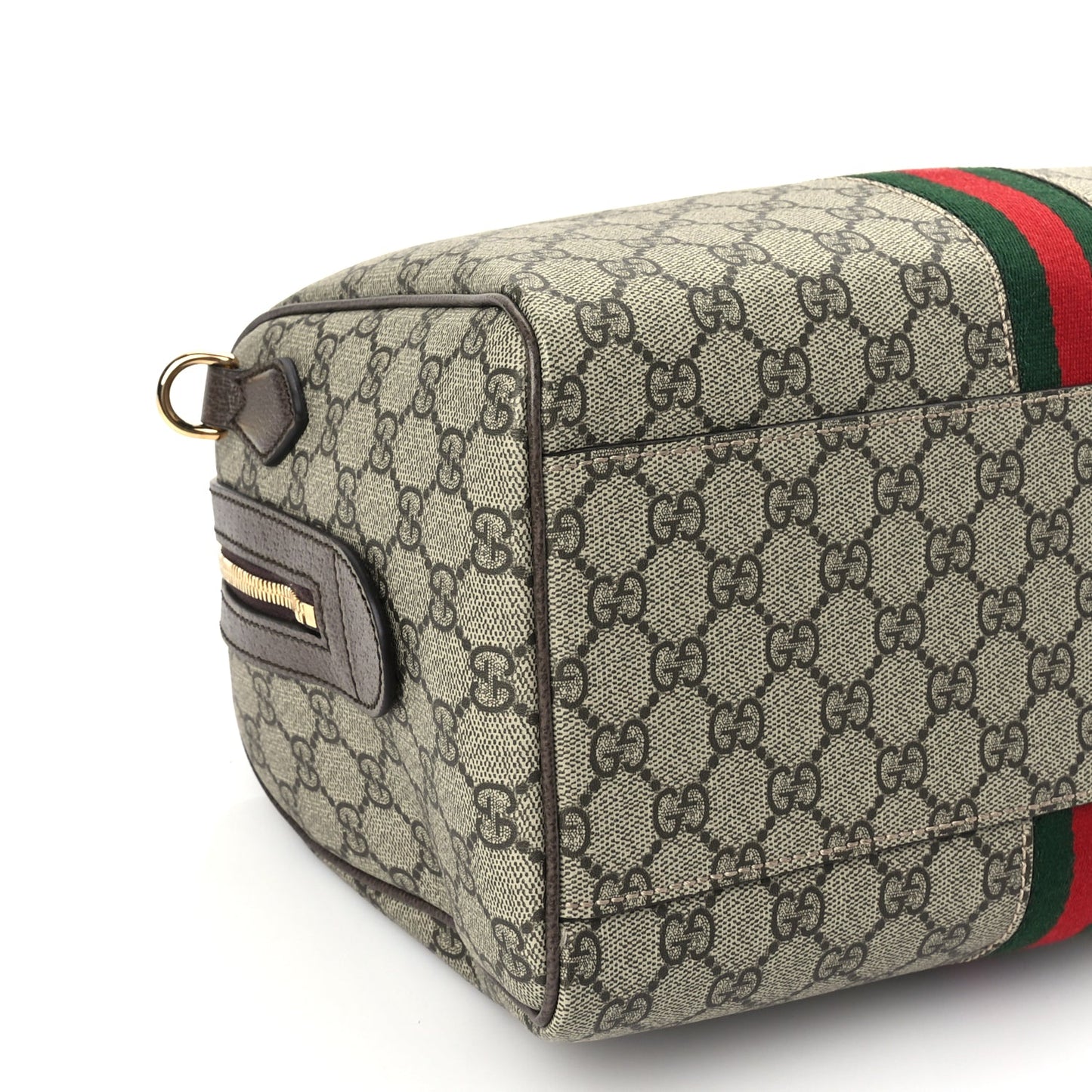 Gucci GG Supreme Monogram Web Medium Ophidia Top Handle Bag Beige Ebony