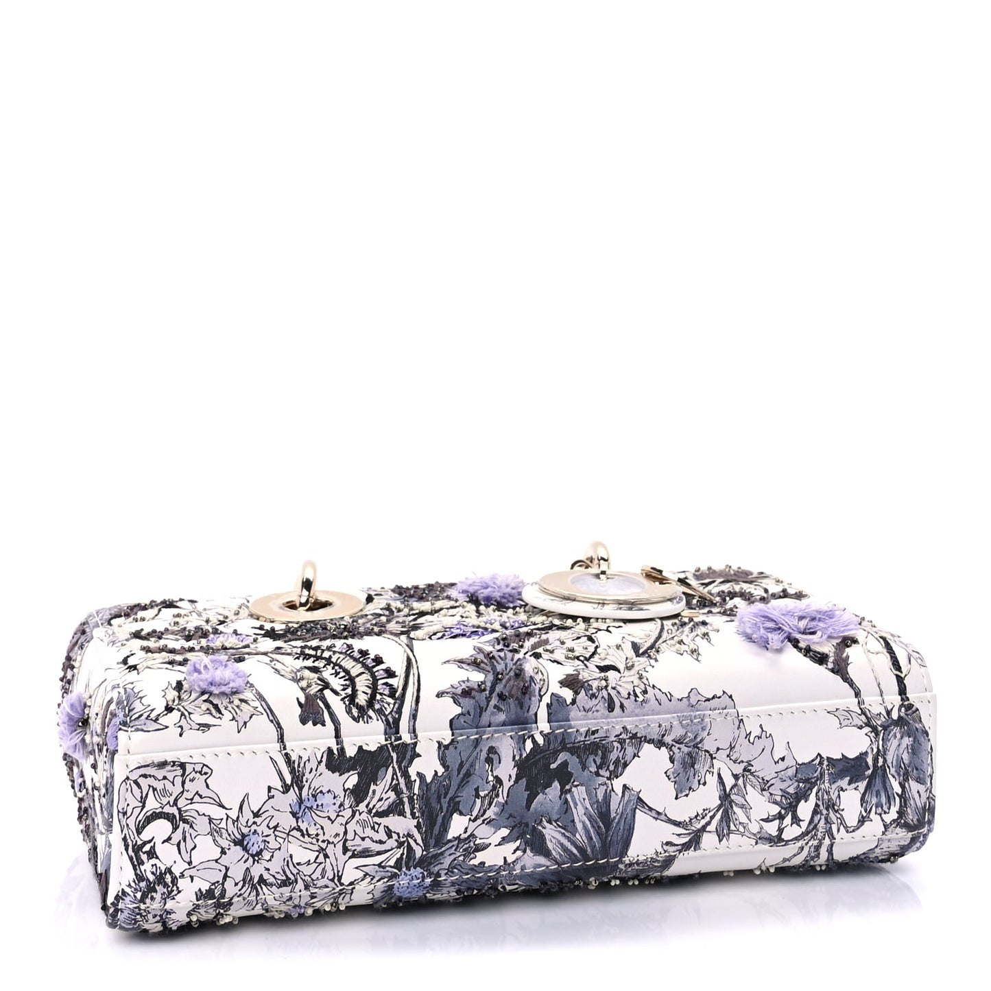 Christian Dior Calfskin Embroidered Floral Butterfly Small Lady D-Joy White Multicolor