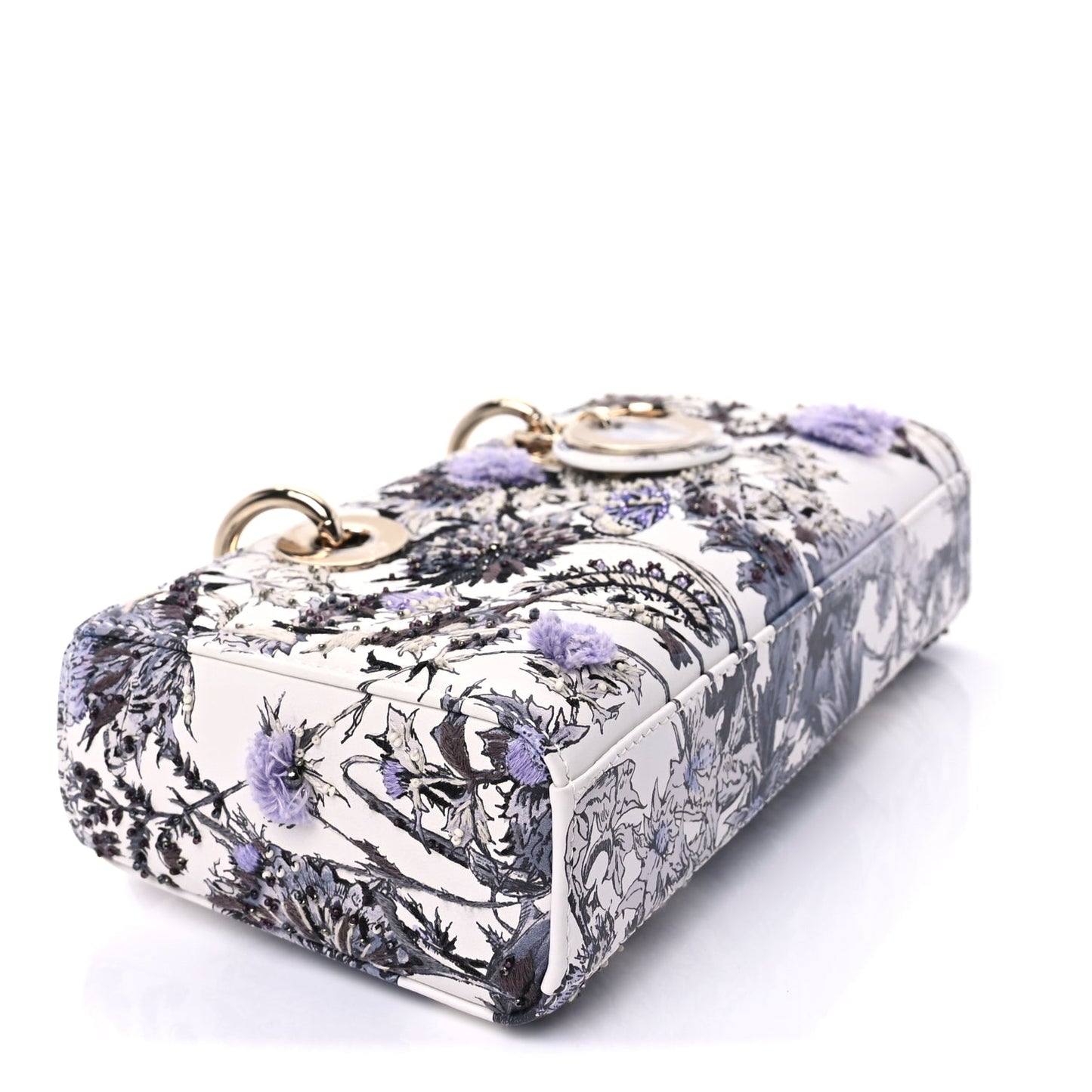 Christian Dior Calfskin Embroidered Floral Butterfly Small Lady D-Joy White Multicolor