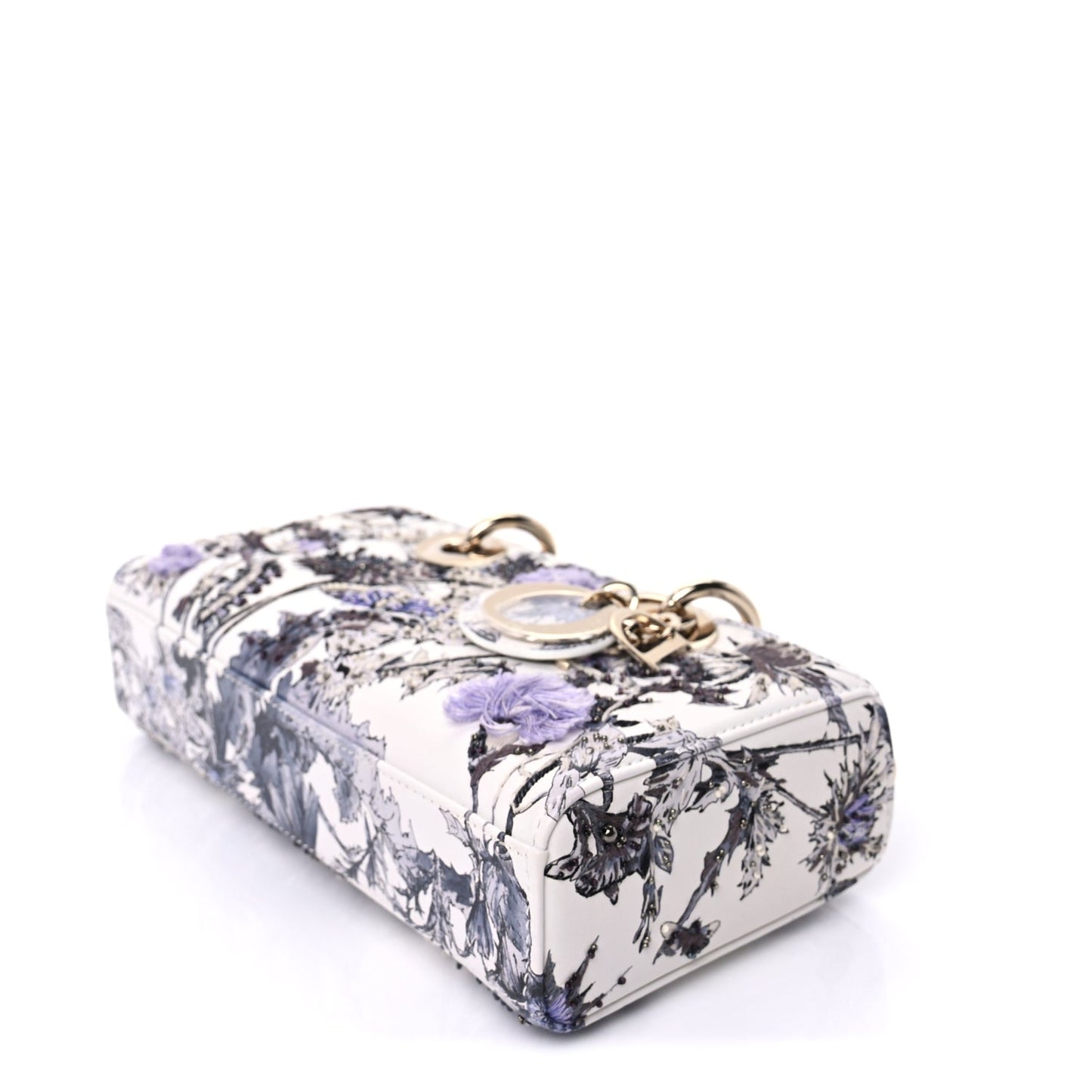 Christian Dior Calfskin Embroidered Floral Butterfly Small Lady D-Joy White Multicolor