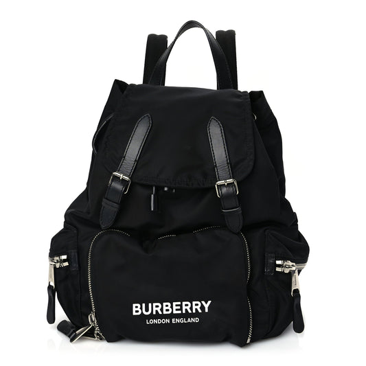 Burberry Nylon Logo Print Medium Rucksack Backpack Black
