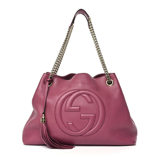 Gucci Pebbled Calfskin Medium Soho Chain Shoulder Bag Peonia Flower