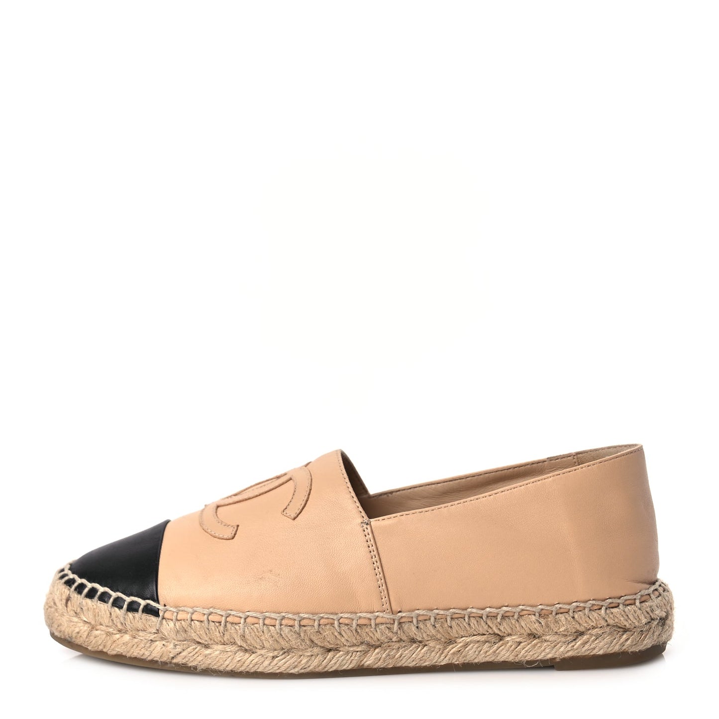 Chanel Lambskin CC Espadrilles 37 Beige Black