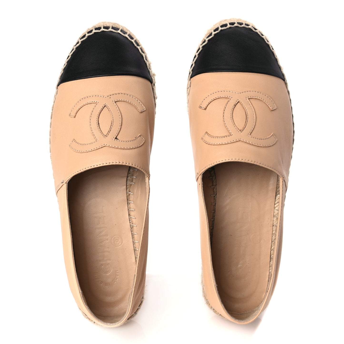Chanel Lambskin CC Espadrilles 37 Beige Black
