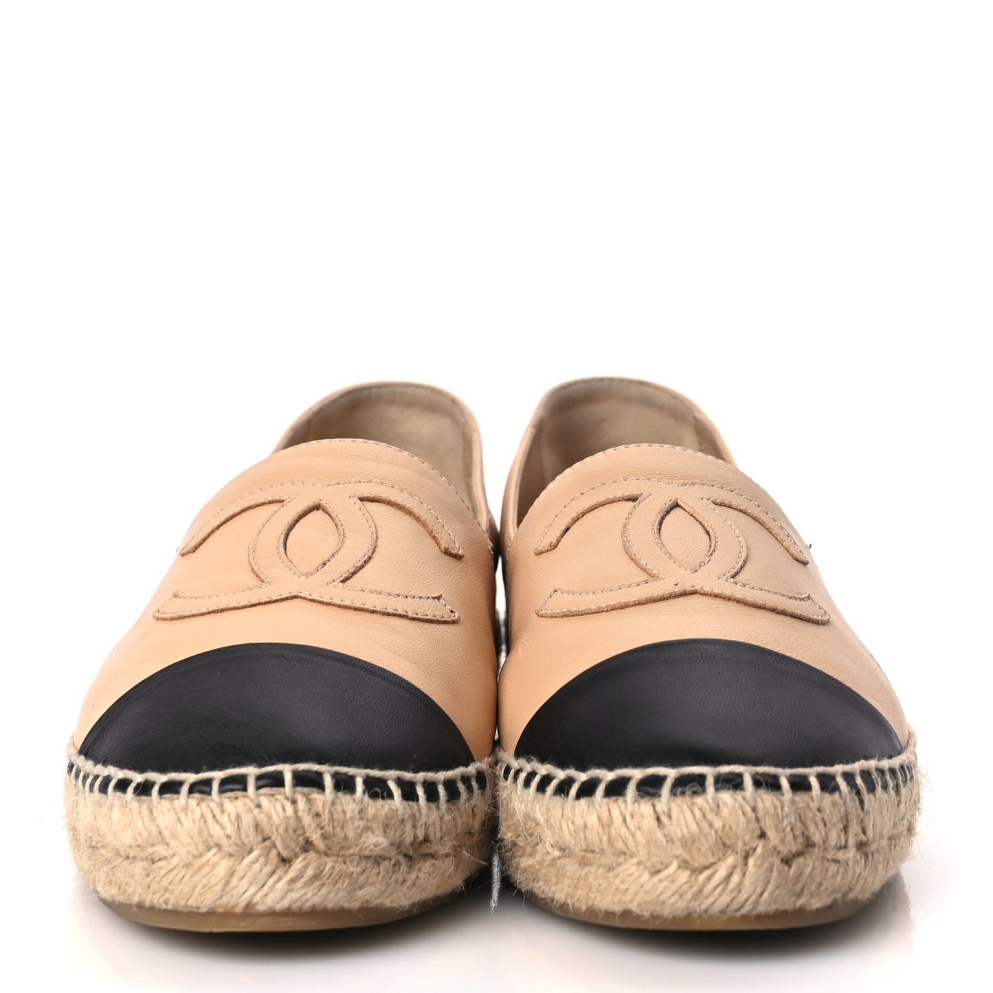 Chanel Lambskin CC Espadrilles 37 Beige Black