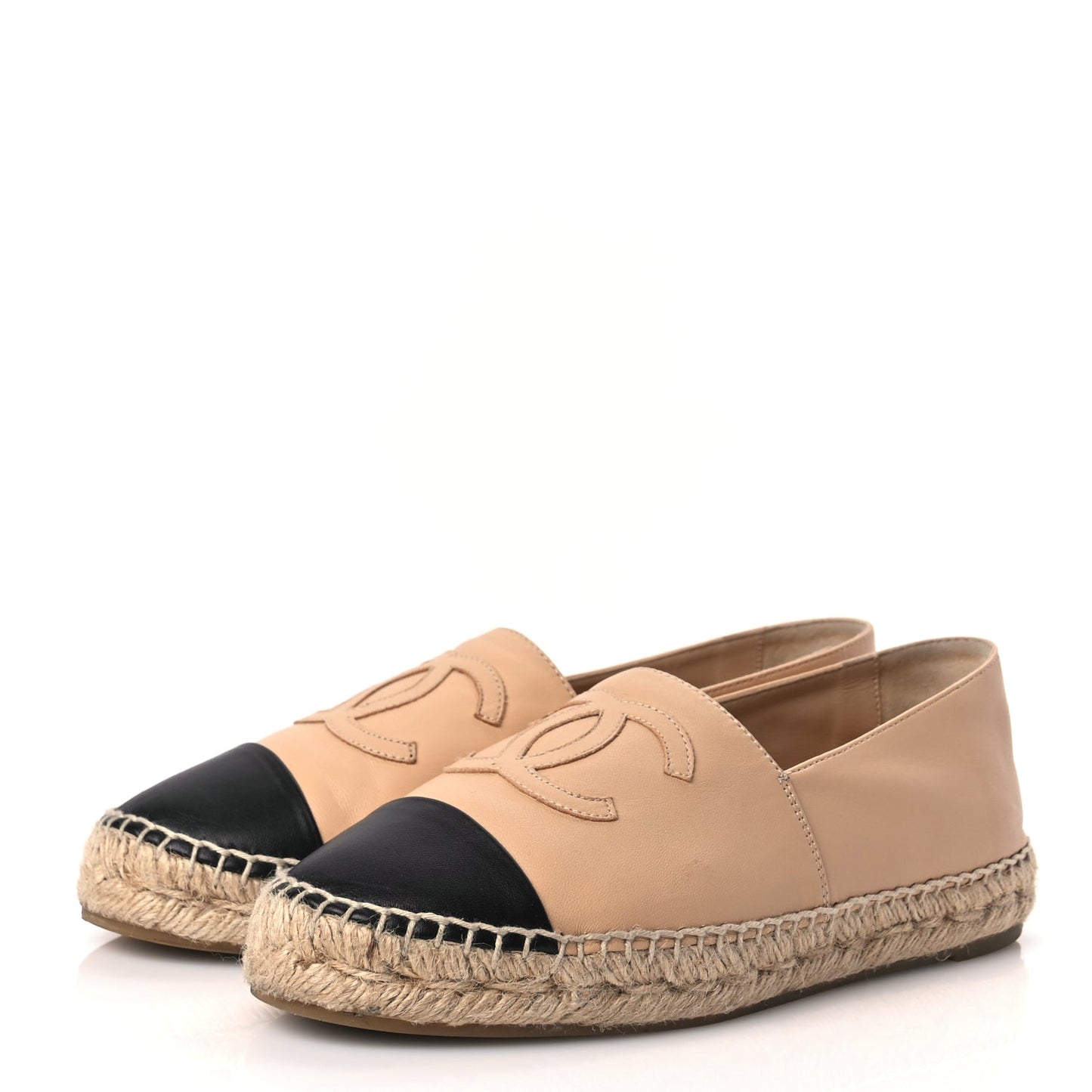 Chanel Lambskin CC Espadrilles 37 Beige Black