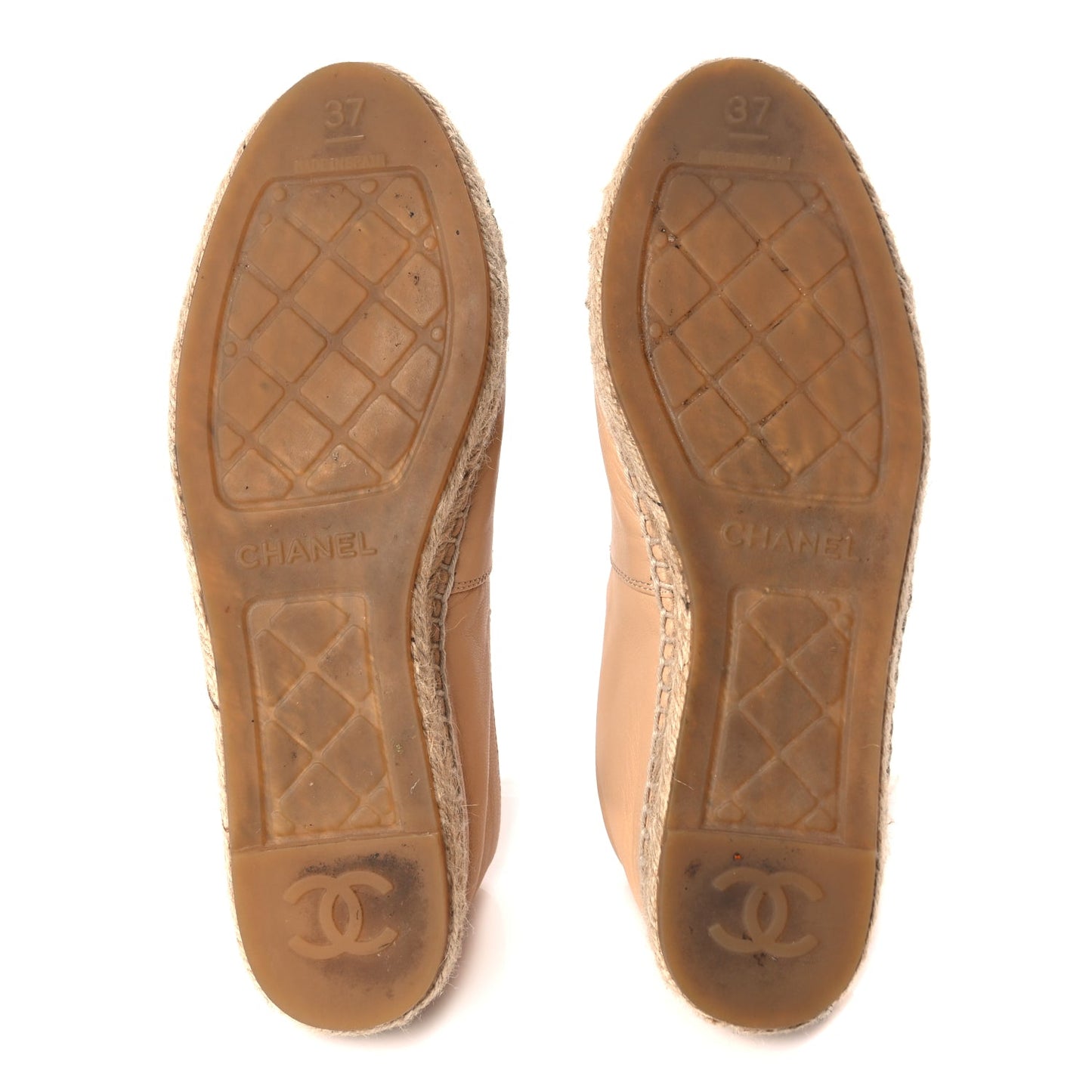 Chanel Lambskin CC Espadrilles 37 Beige Black