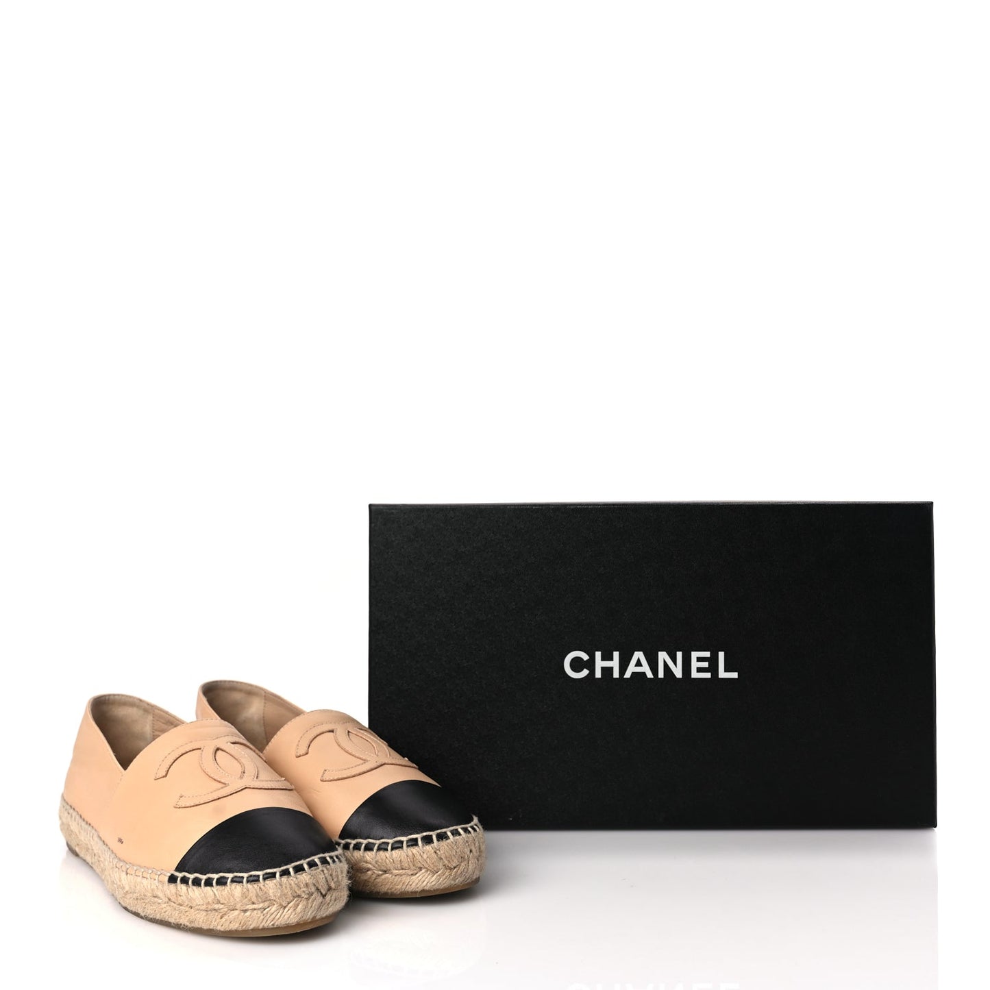 Chanel Lambskin CC Espadrilles 37 Beige Black