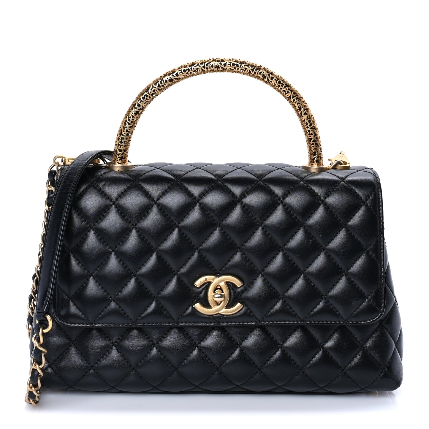 Chanel Calfskin Quilted Small Logo Coco Handle Flap Black