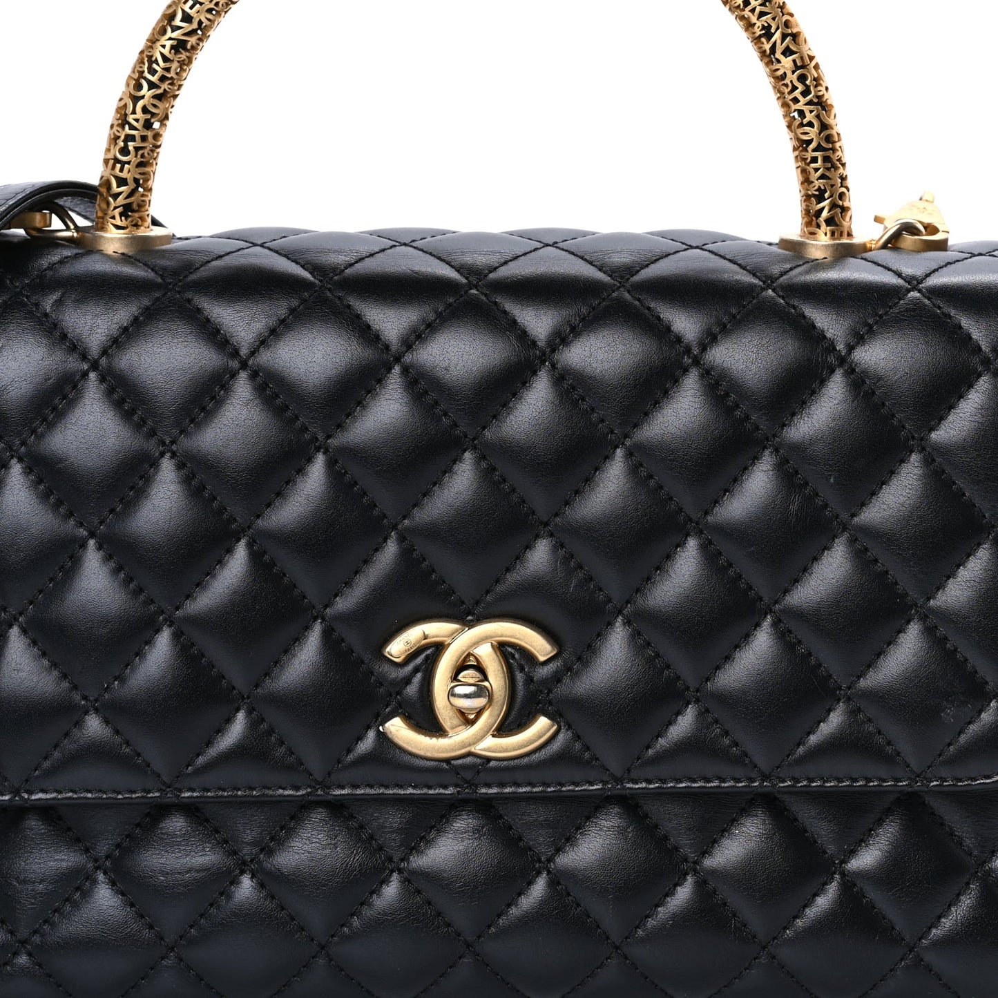 Chanel Calfskin Quilted Small Logo Coco Handle Flap Black