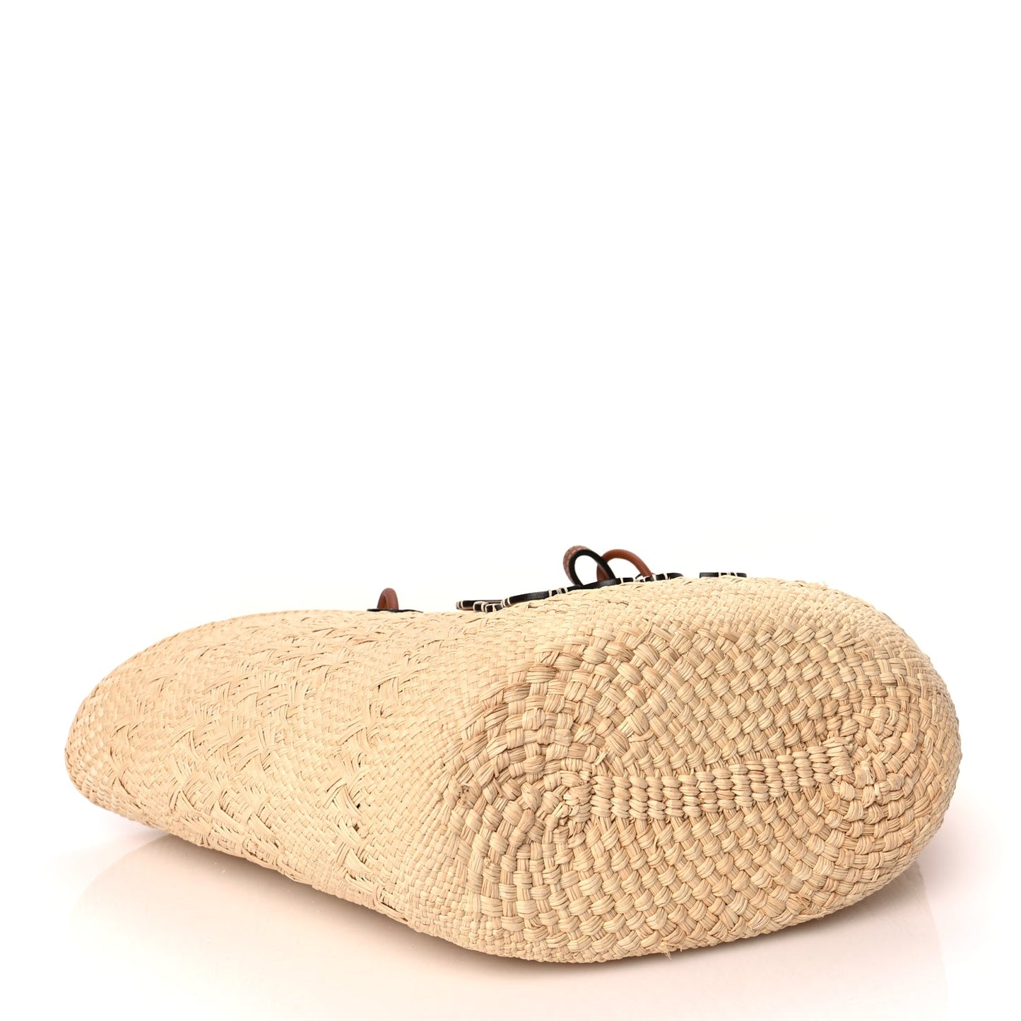 Loewe Calfskin Raffia Paulas Ibiza Medium Anagram Basket Tote Bag Natural Tan
